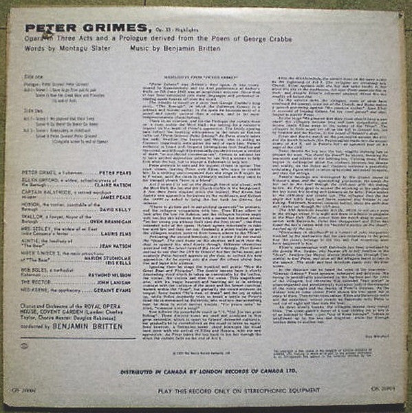Benjamin Britten : Peter Grimes - Highlights (LP,Album,Stereo)