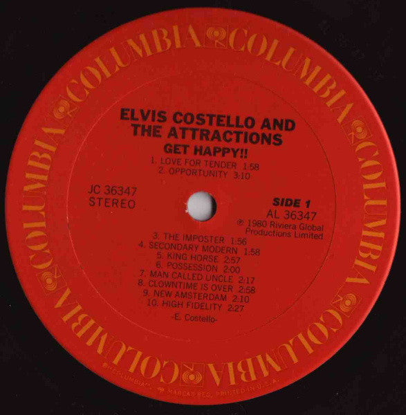 Elvis Costello & The Attractions : Get Happy!! (LP,Album,Stereo)
