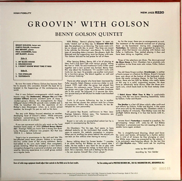 Benny Golson : Groovin' With Golson (LP,Album,Limited Edition,Numbered,Reissue,Remastered,Stereo)