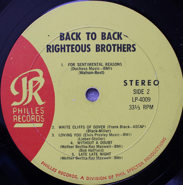 Righteous Brothers, The : Back To Back (LP,Album,Stereo)