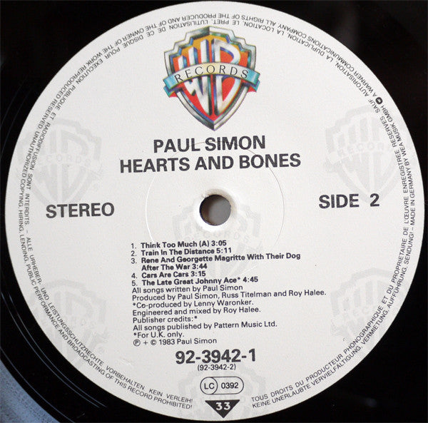 Paul Simon : Hearts And Bones (LP,Album,Stereo)