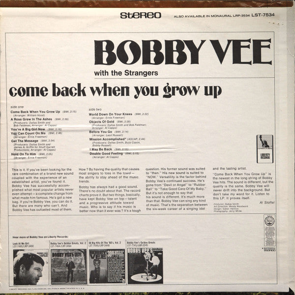 Bobby Vee : Come Back When You Grow Up (LP,Album,Stereo)