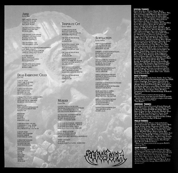 Sepultura : Arise (LP,Album,Reissue,Remastered,Stereo)