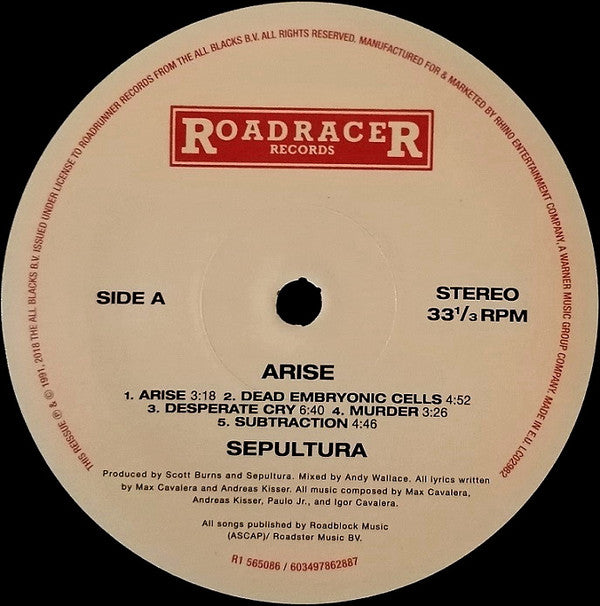 Sepultura : Arise (LP,Album,Reissue,Remastered,Stereo)