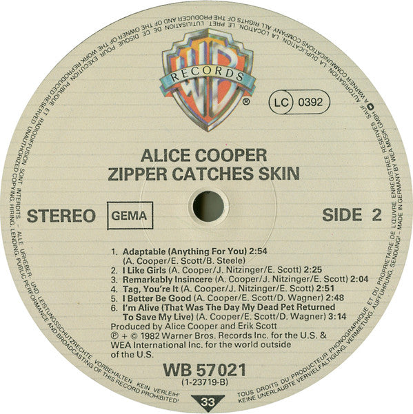 Alice Cooper (2) : Zipper Catches Skin (LP,Album)