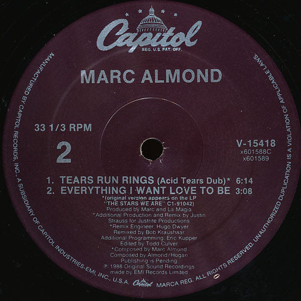 Marc Almond : Tears Run Rings (12",33 ⅓ RPM)