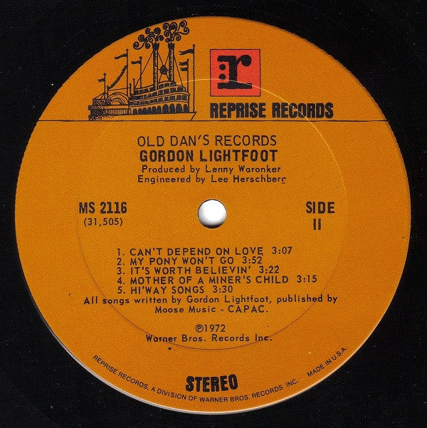 Gordon Lightfoot : Old Dan's Records (LP,Album,Stereo)