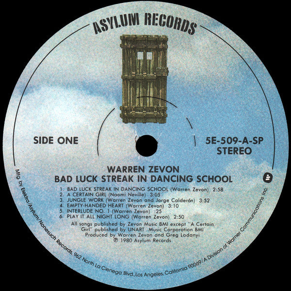 Warren Zevon : Bad Luck Streak In Dancing School (LP,Album,Stereo)