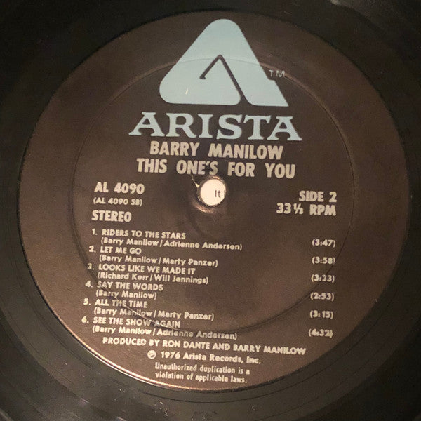 Barry Manilow : This One's For You (LP,Album,Stereo)