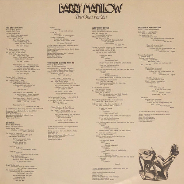 Barry Manilow : This One's For You (LP,Album,Stereo)