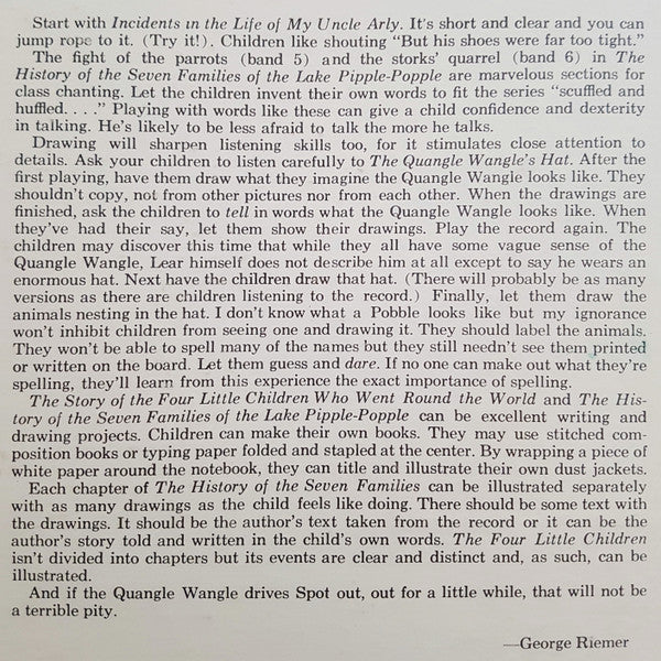Edward Lear (2) Read By Claire Bloom : Edward Lear's Nonsense Stories And Poems (LP)