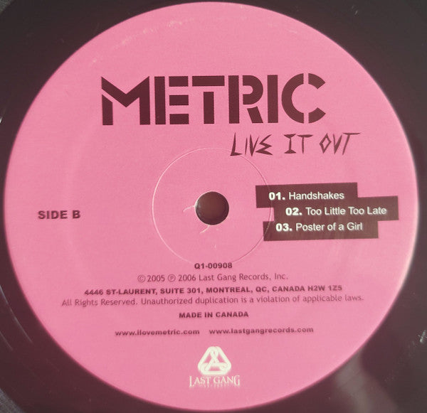 Metric : Live It Out (LP,Album,Reissue)