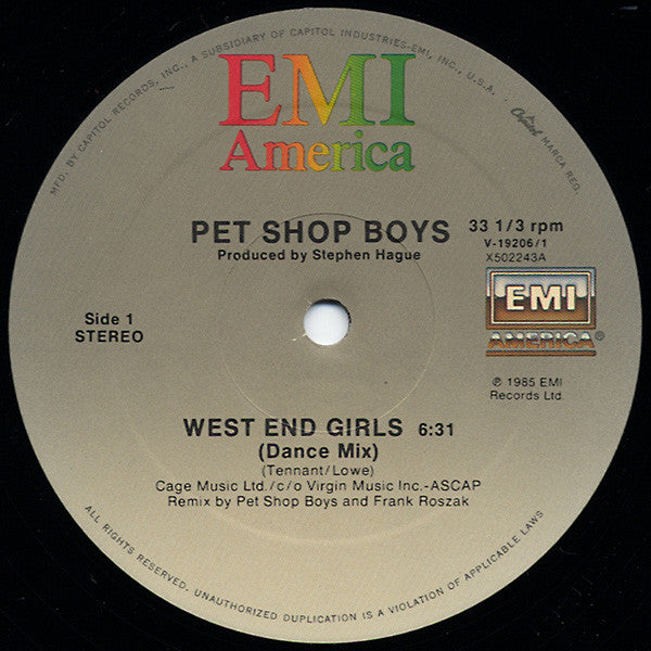 Pet Shop Boys : West End Girls (12",33 ⅓ RPM,Single)
