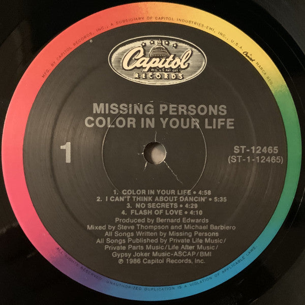Missing Persons : Color In Your Life (LP,Album,Stereo)