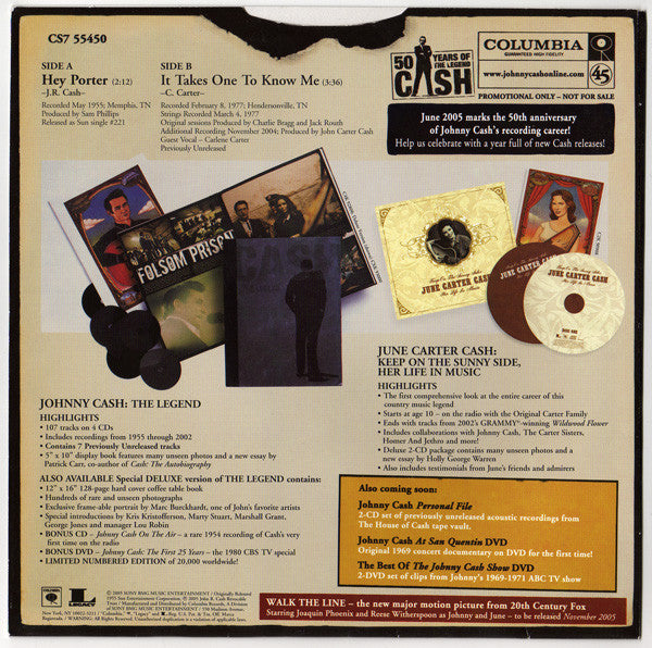 Johnny Cash : Hey Porter / It Takes One To Know Me (7",45 RPM,Promo,Stereo,Mono)