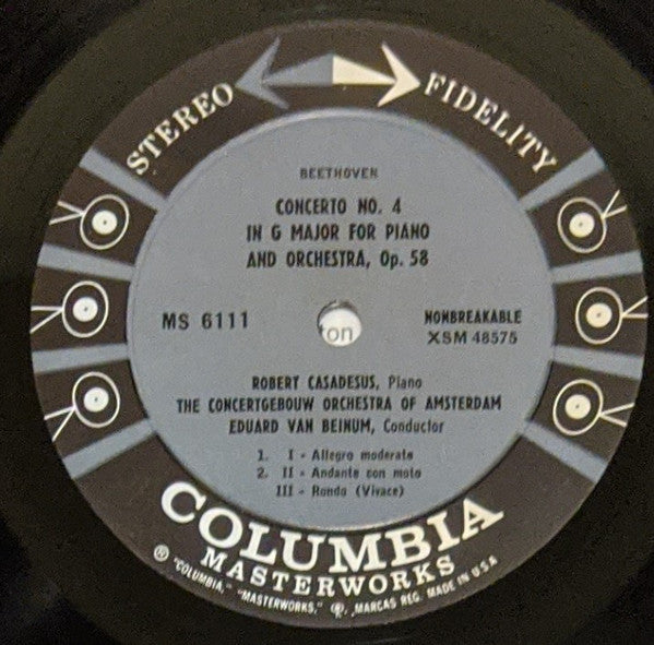 Robert Casadesus / Eduard Van Beinum / Concertgebouworkest / Ludwig van Beethoven : Piano Concertos No. 4 & 1 (LP,Stereo)