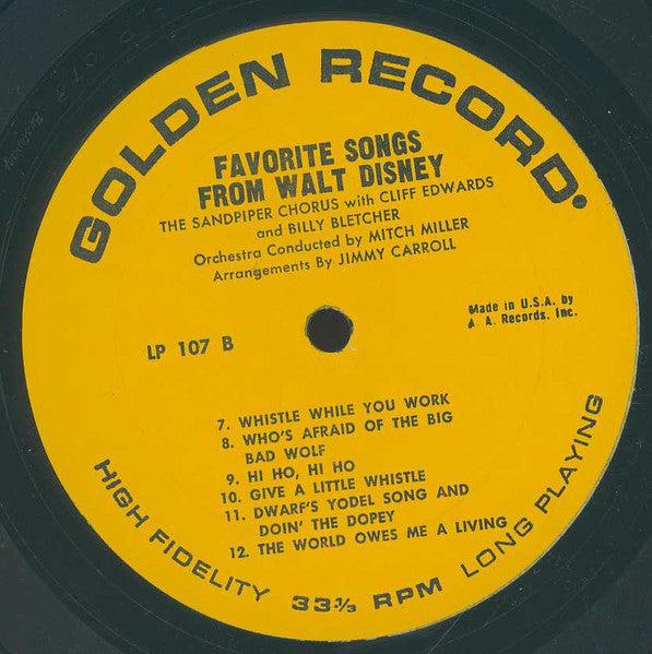 Sandpiper Chorus, The, Mitch Miller : Favorite Songs From Walt Disney Motion Picture Hits (LP,Album)
