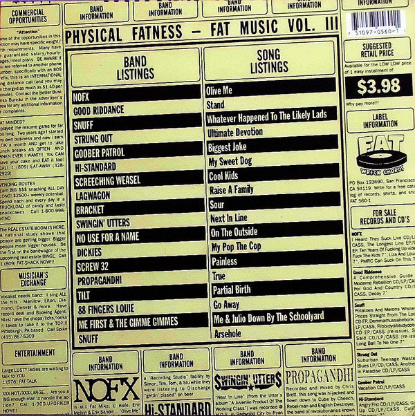 Various : Physical Fatness - Fat Music Vol. III (LP,Compilation)