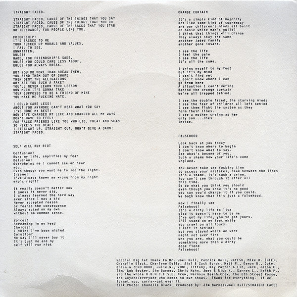 Straight Faced : Self Will Run Riot (7")