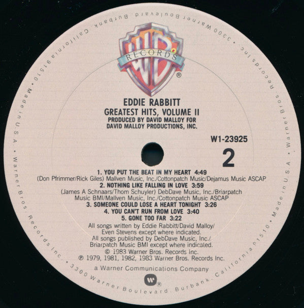 Eddie Rabbitt : Greatest Hits Vol. II (LP,Compilation,Club Edition)