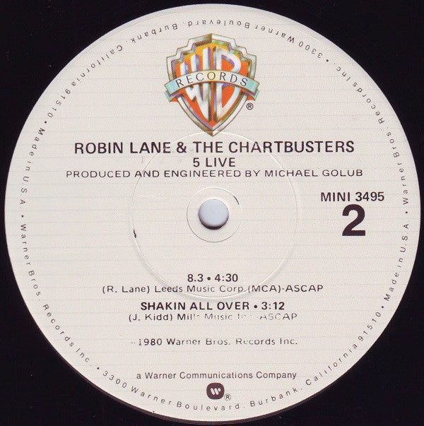 Robin Lane & The Chartbusters : 5 Live (12",33 ⅓ RPM,EP)