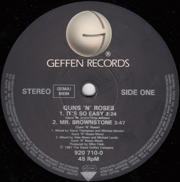 Guns N' Roses : It's So Easy (12",45 RPM,Maxi-Single)