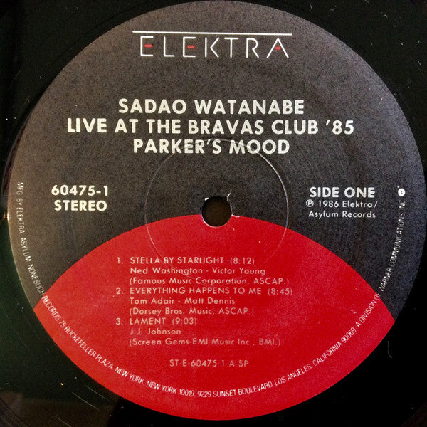Sadao Watanabe : Parker's Mood - Sadao Watanabe Live At Bravas Club '85 (LP,Album)