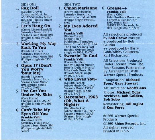 Frankie Valli & Four Seasons, The : Greatest Hits, Volume 2 (Compilation)