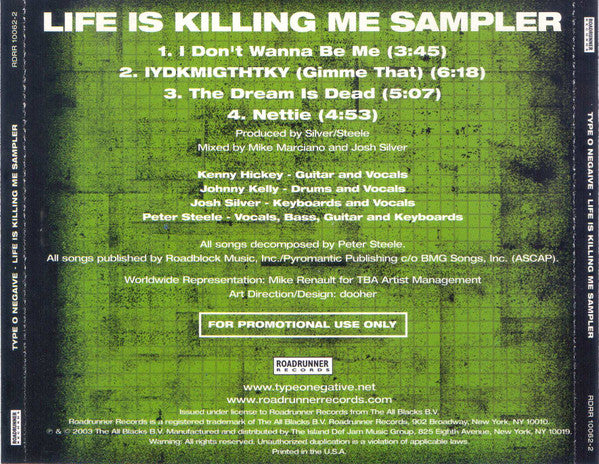 Type O Negative : Life Is Killing Me (Promo,Sampler)