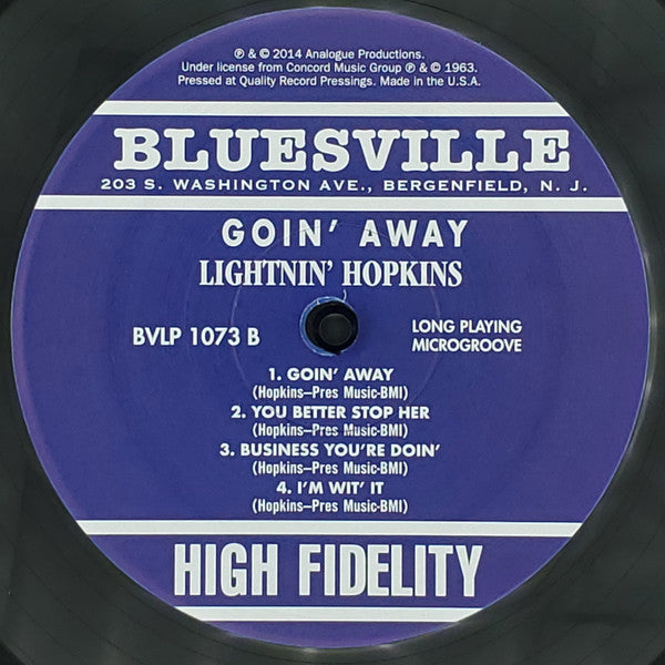 Lightnin' Hopkins : Goin' Away (LP,Album,Limited Edition,Reissue,Repress,Stereo)