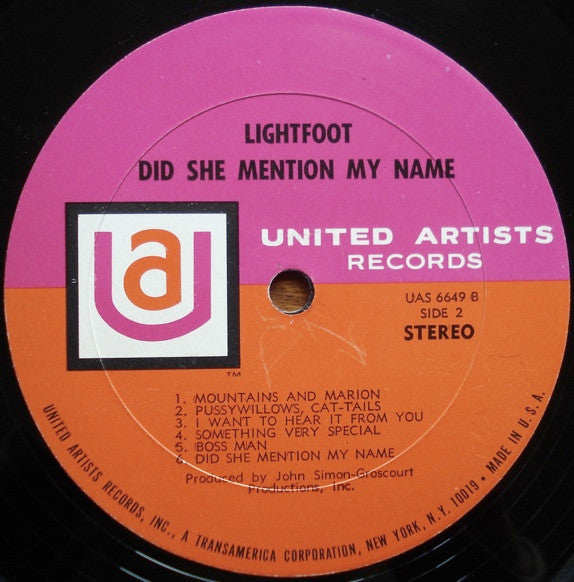 Gordon Lightfoot : Did She Mention My Name (LP,Album,Stereo)