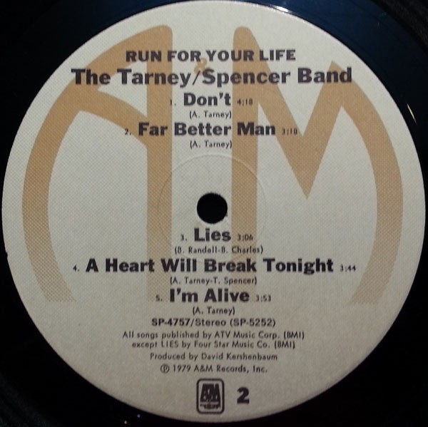 Tarney/Spencer Band, The : Run For Your Life (LP,Album)
