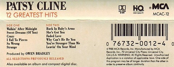 Patsy Cline : 12 Greatest Hits (Compilation,Reissue)