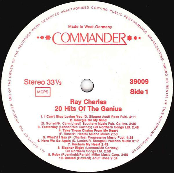 Ray Charles : 20 Hits Of The Genius - Greatest Hits (LP,Compilation)