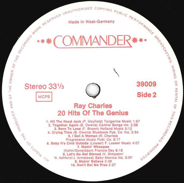 Ray Charles : 20 Hits Of The Genius - Greatest Hits (LP,Compilation)