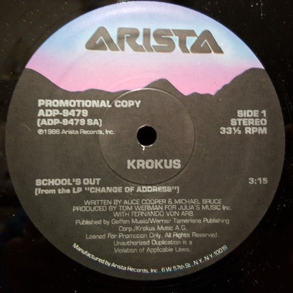 Krokus : School's Out (12",Promo,Single,33 ⅓ RPM)
