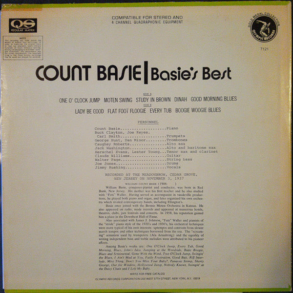 Count Basie : Basie's Best (LP,Compilation,Repress,Quadraphonic)