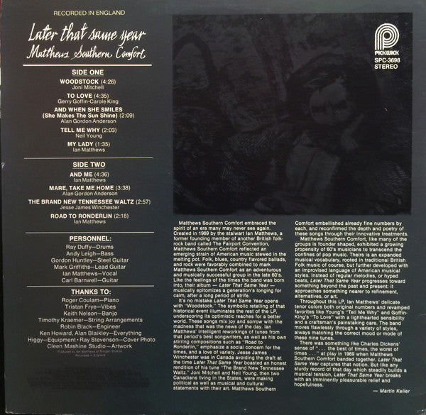 Matthews' Southern Comfort : Later That Same Year (LP,Album,Reissue)