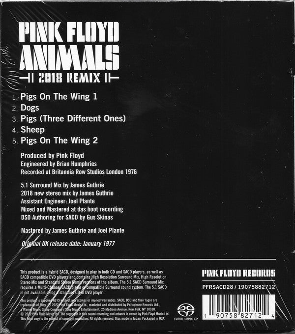 Pink Floyd : Animals (2018 Remix) (Hybrid,Multichannel,Stereo,Album,Limited Edition,Reissue,Remastered)