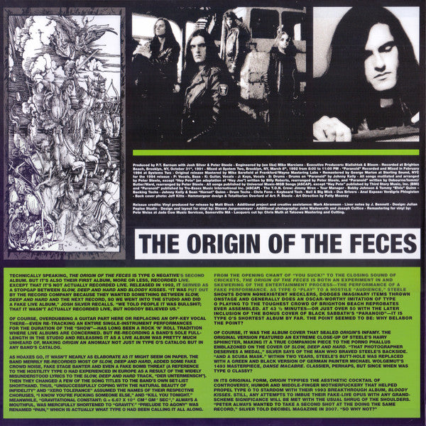 Type O Negative : The Origin Of The Feces (Not Live At Brighton Beach) (LP,Album,Limited Edition,Reissue,Remastered,Repress)