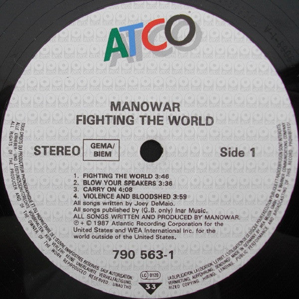 Manowar : Fighting The World (LP,Album,Stereo)