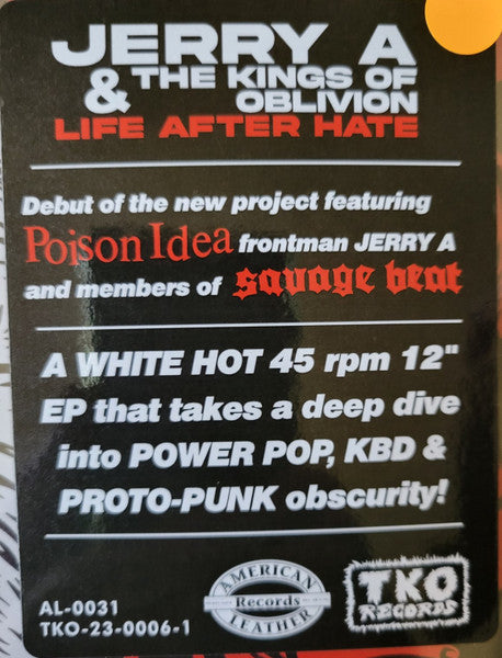 Jerry A & The Kings Of Oblivion : Life After Hate (12",45 RPM,EP,Record Store Day,Limited Edition)