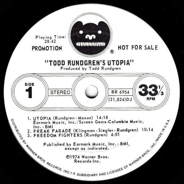 Utopia (5) : Todd Rundgren's Utopia (LP,Album,Promo)