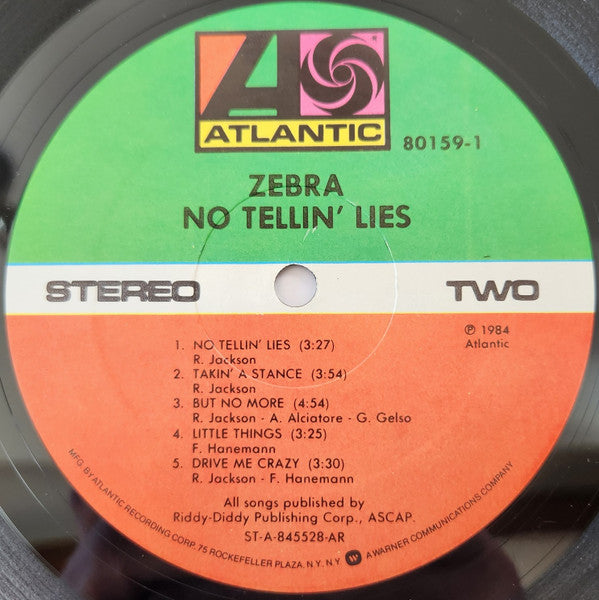 Zebra (8) : No Tellin' Lies (LP,Album)