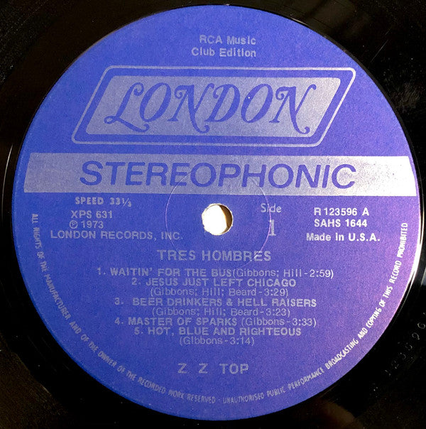 ZZ Top : Tres Hombres (LP,Album,Club Edition,Misprint,Stereo)