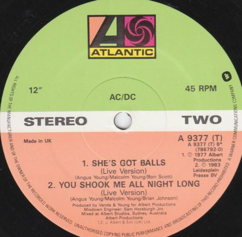 AC/DC : You Shook Me All Night Long (12",45 RPM,Maxi-Single)