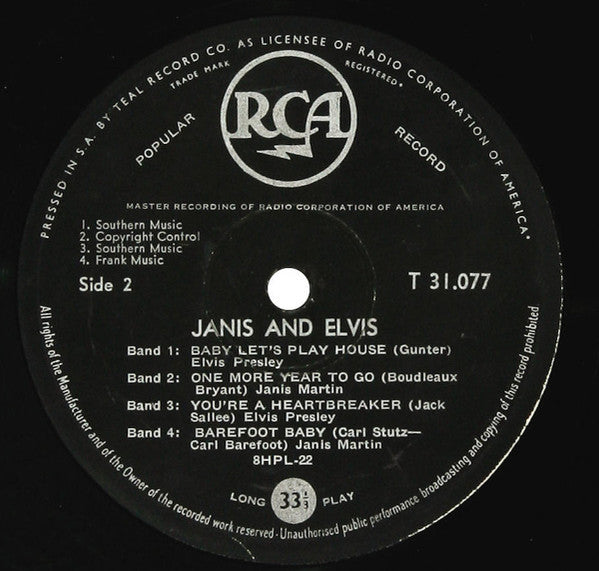 Janis Martin (2) And Elvis Presley : Janis And Elvis (LP,10",Compilation)