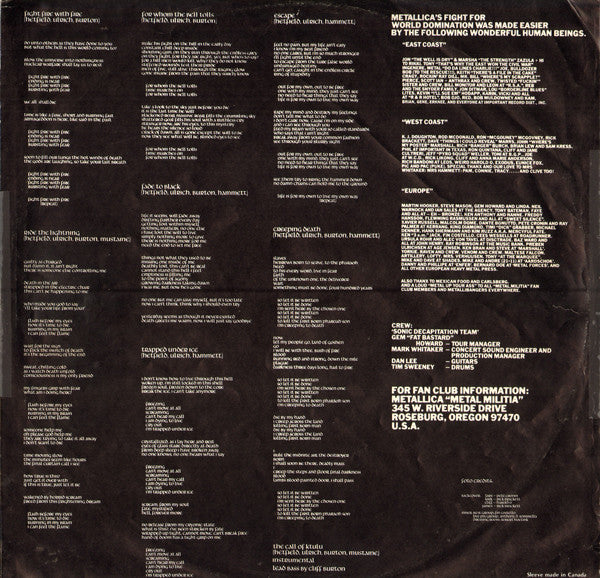 Metallica : Ride The Lightning (LP,Album)