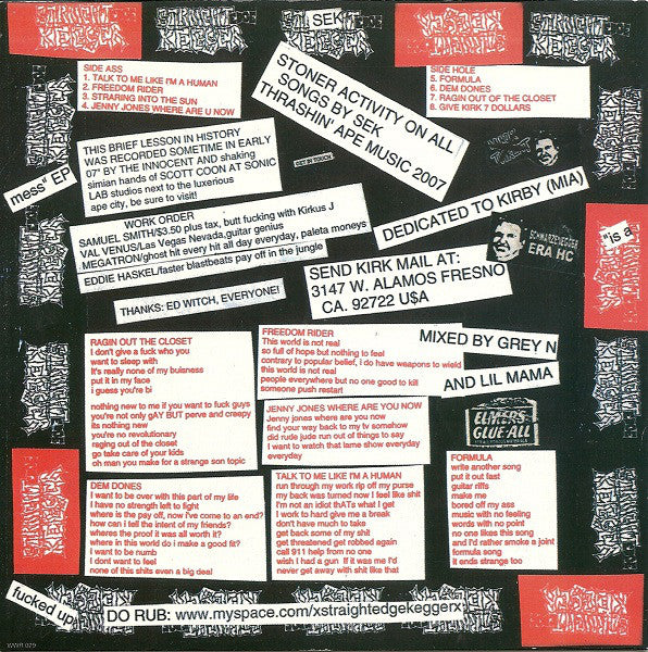 Straight Edge Kegger : Is A Fucked Up Mess! (7",33 ⅓ RPM)