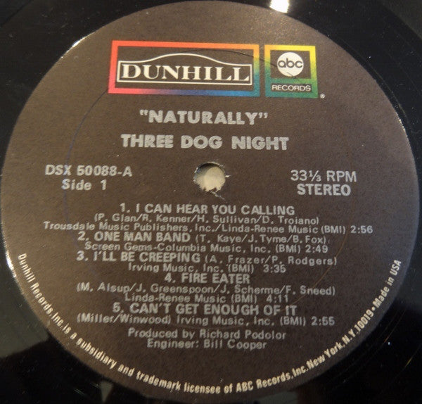 Three Dog Night : Naturally (LP,Album)